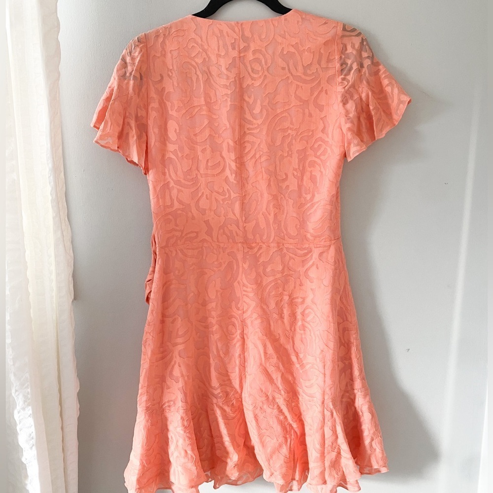 Tanya Taylor Coral Bianka Silk Blend Wrap Mini Dress - Picture 3 of 8